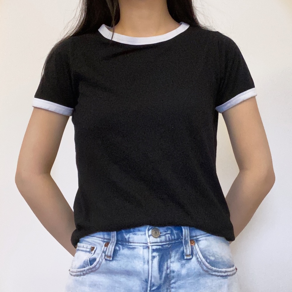 Black t shirt with white outlines